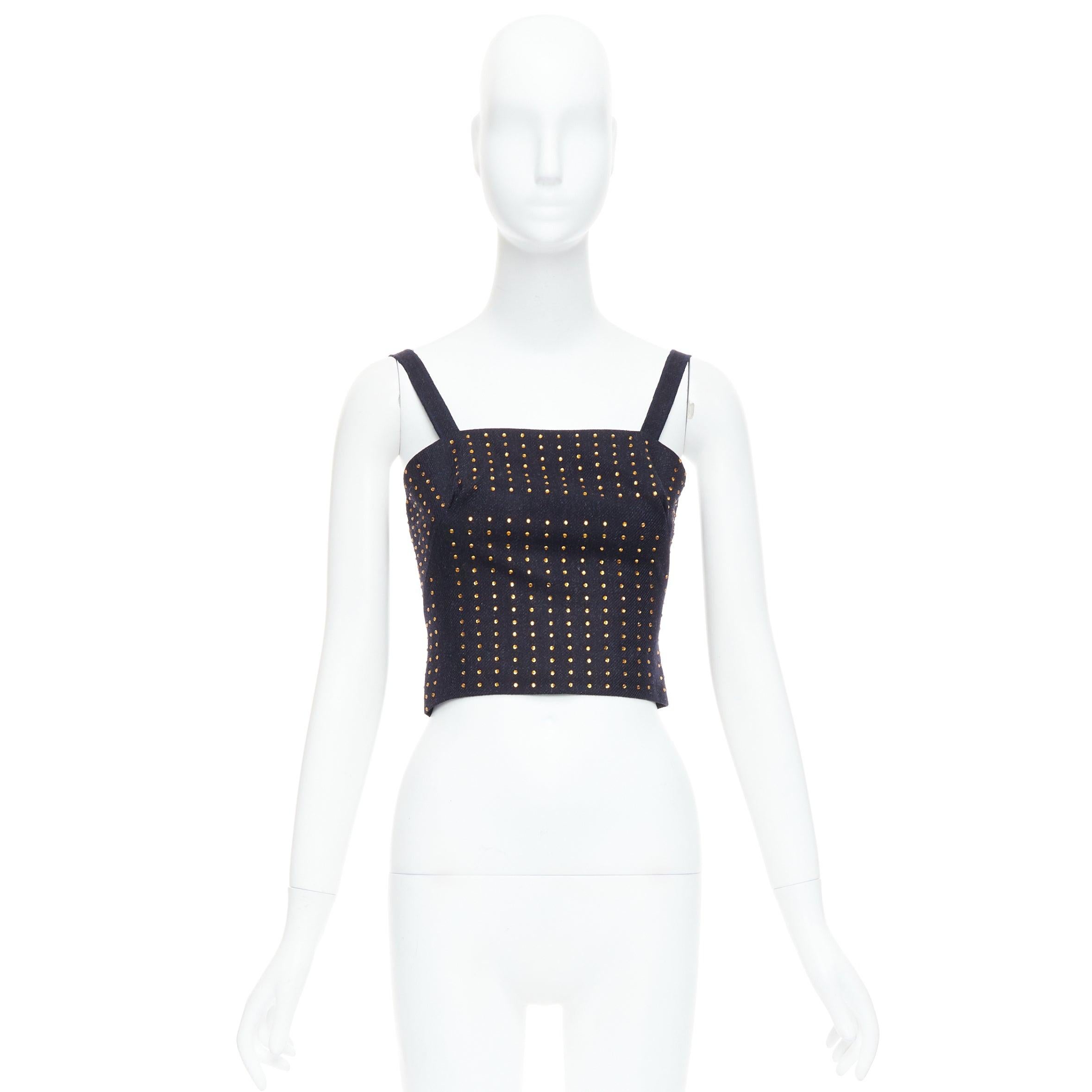 MIU MIU Vintage 1998 Runway in pile di lana nero con cristalli, top bustier IT38 XS in vendita 5