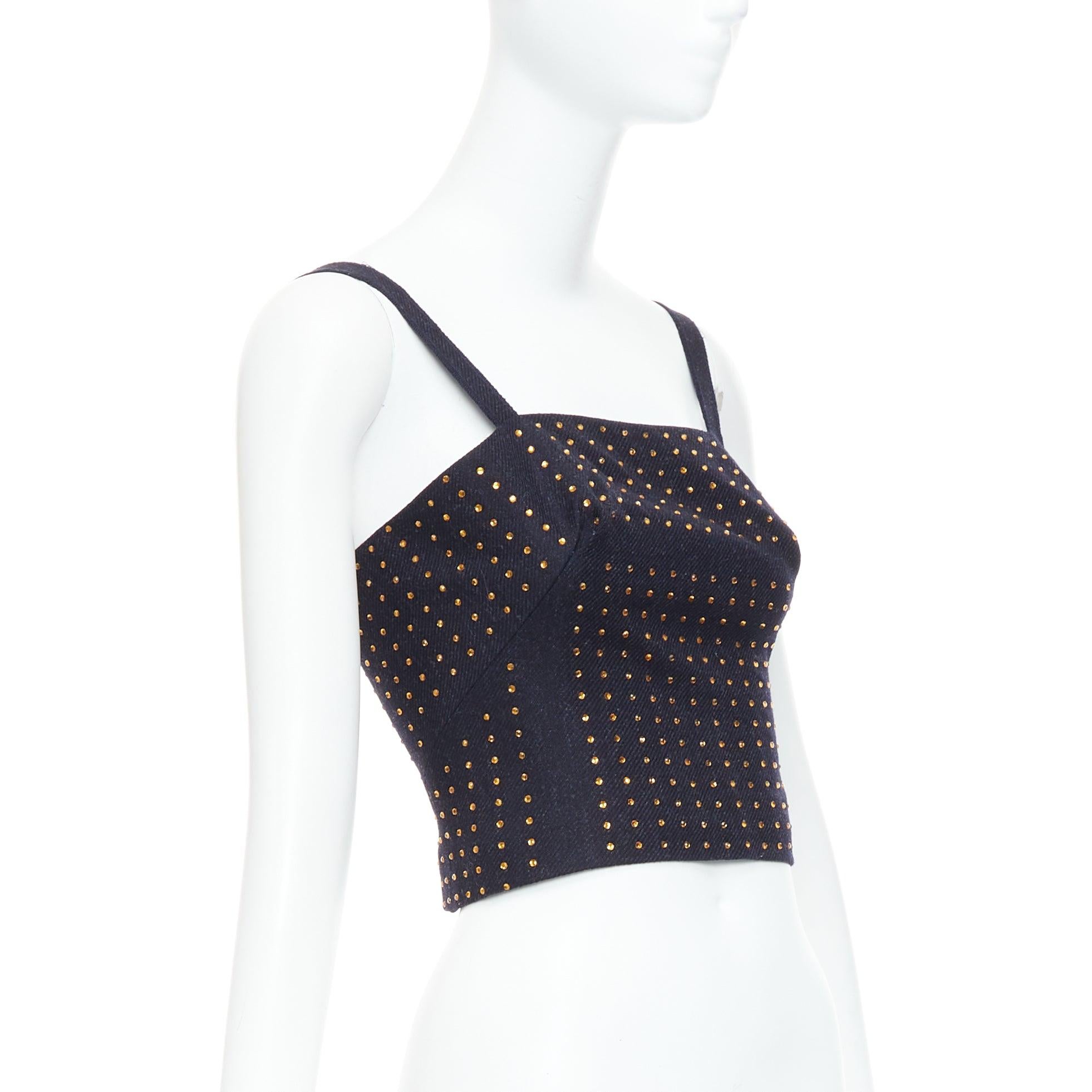 Nero MIU MIU Vintage 1998 Runway in pile di lana nero con cristalli, top bustier IT38 XS in vendita