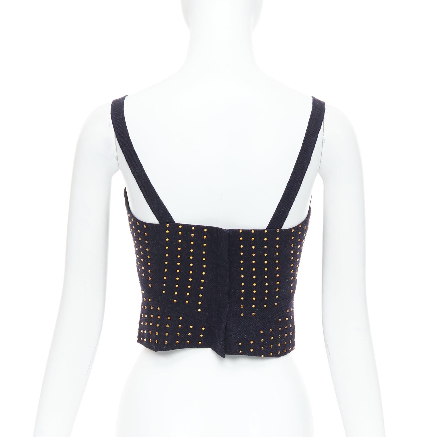 Donna MIU MIU Vintage 1998 Runway in pile di lana nero con cristalli, top bustier IT38 XS in vendita