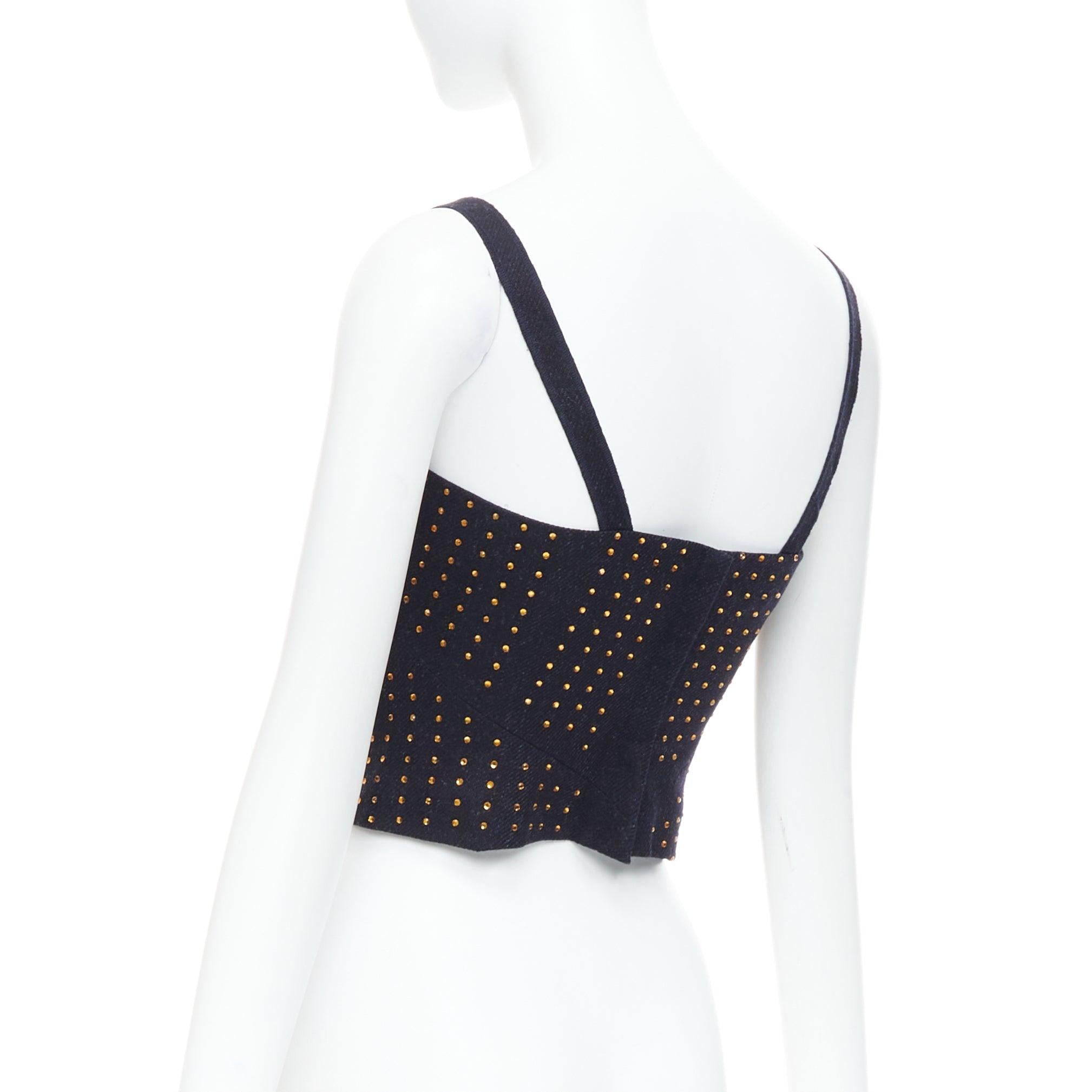 MIU MIU Vintage 1998 Runway in pile di lana nero con cristalli, top bustier IT38 XS in vendita 1