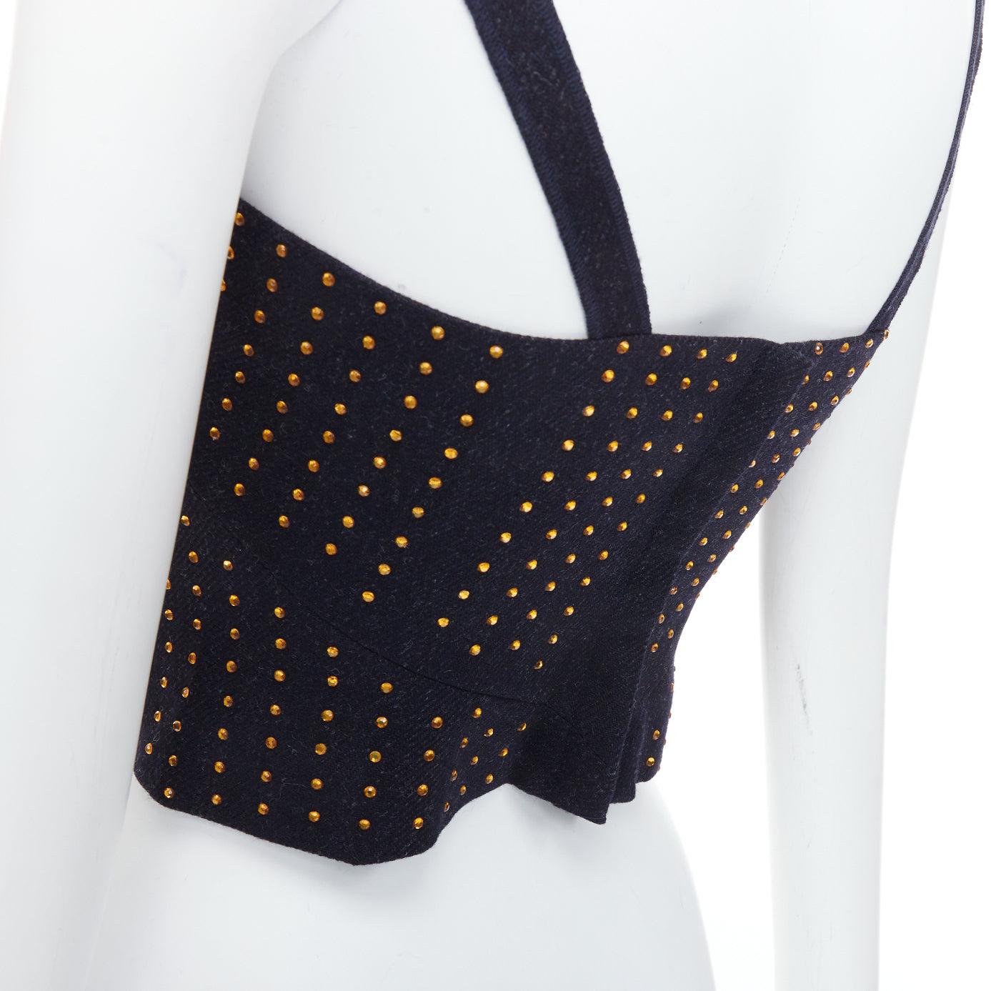 MIU MIU Vintage 1998 Runway in pile di lana nero con cristalli, top bustier IT38 XS in vendita 2