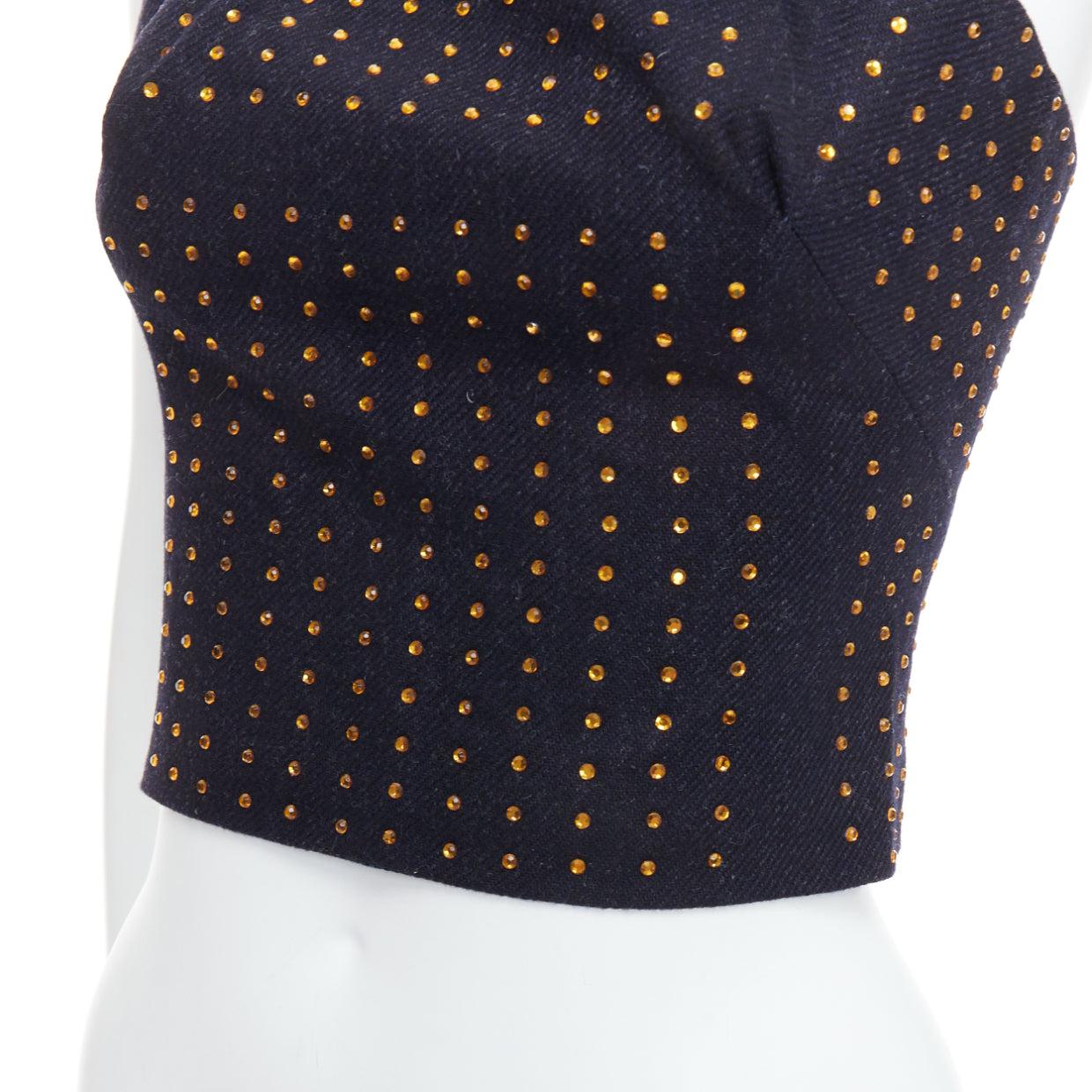 MIU MIU Vintage 1998 Runway in pile di lana nero con cristalli, top bustier IT38 XS in vendita 3