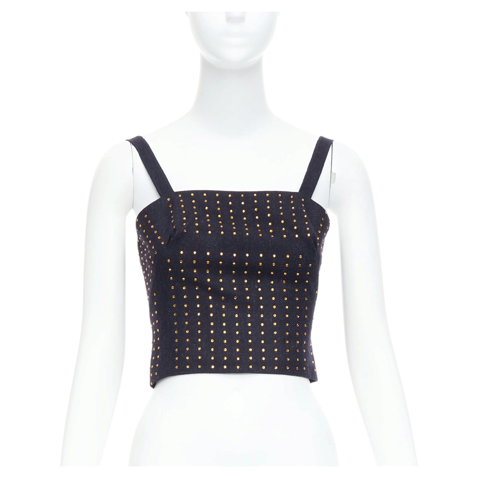 Pre-owned Miuccia Prada Miu Miu Vintage 1998 Runway Fleece Wool Black Crystal Bustier Top It38 Xs