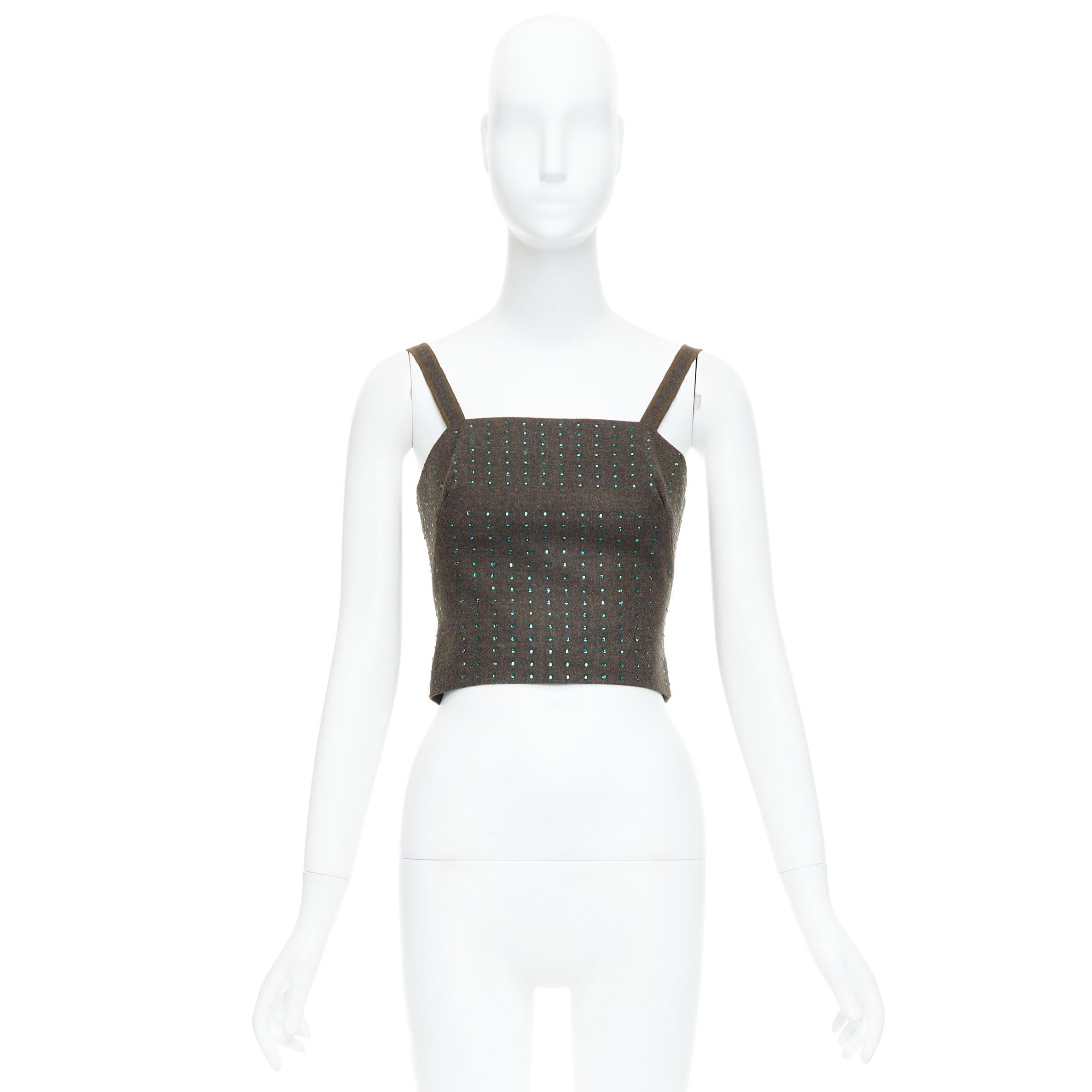 MIU MIU Vintage 1998 Runway Fleece Wolle grün Kristall Bustier Top IT38 XS im Angebot 5