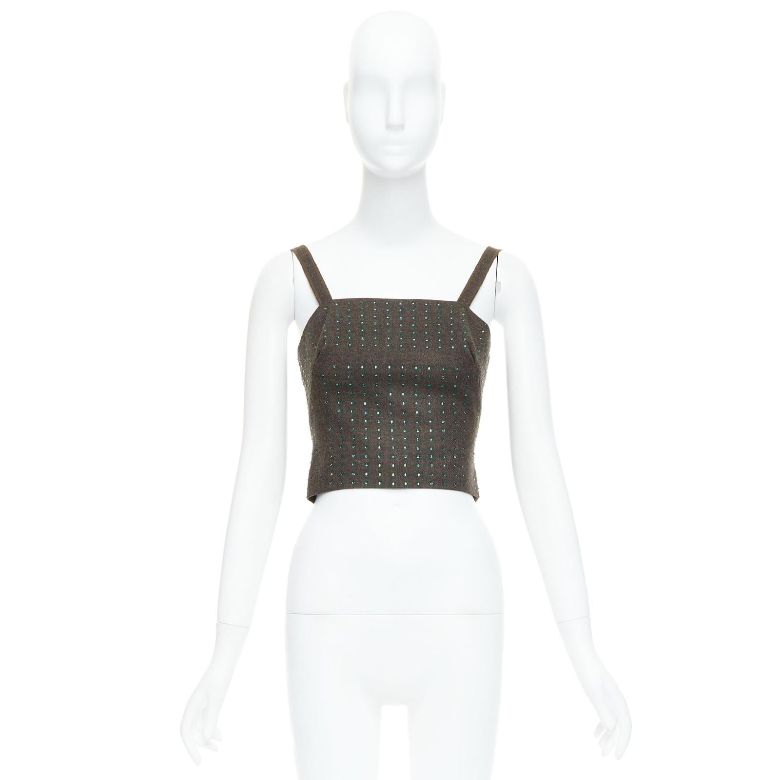 MIU MIU Vintage 1998 Runway laine polaire vert cristal bustier top IT38 XS en vente 5