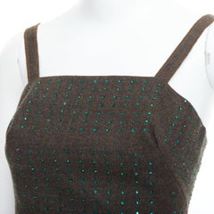 MIU MIU Vintage 1998 Runway fleece wool green crystal bustier top IT38 XS