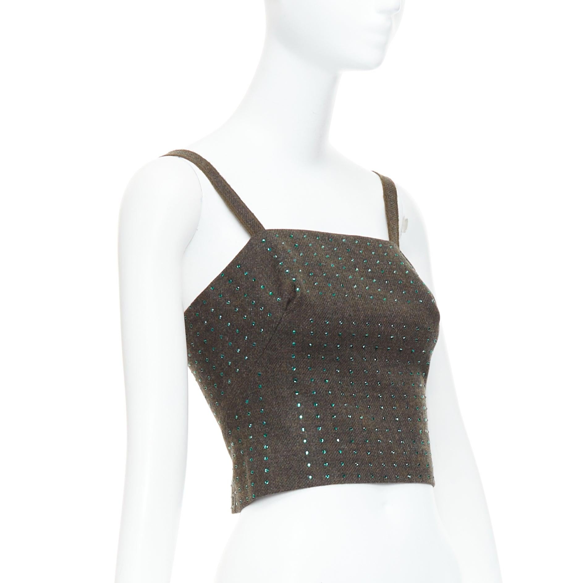 MIU MIU Vintage 1998 Runway Fleece Wolle grün Kristall Bustier Top IT38 XS (Schwarz) im Angebot