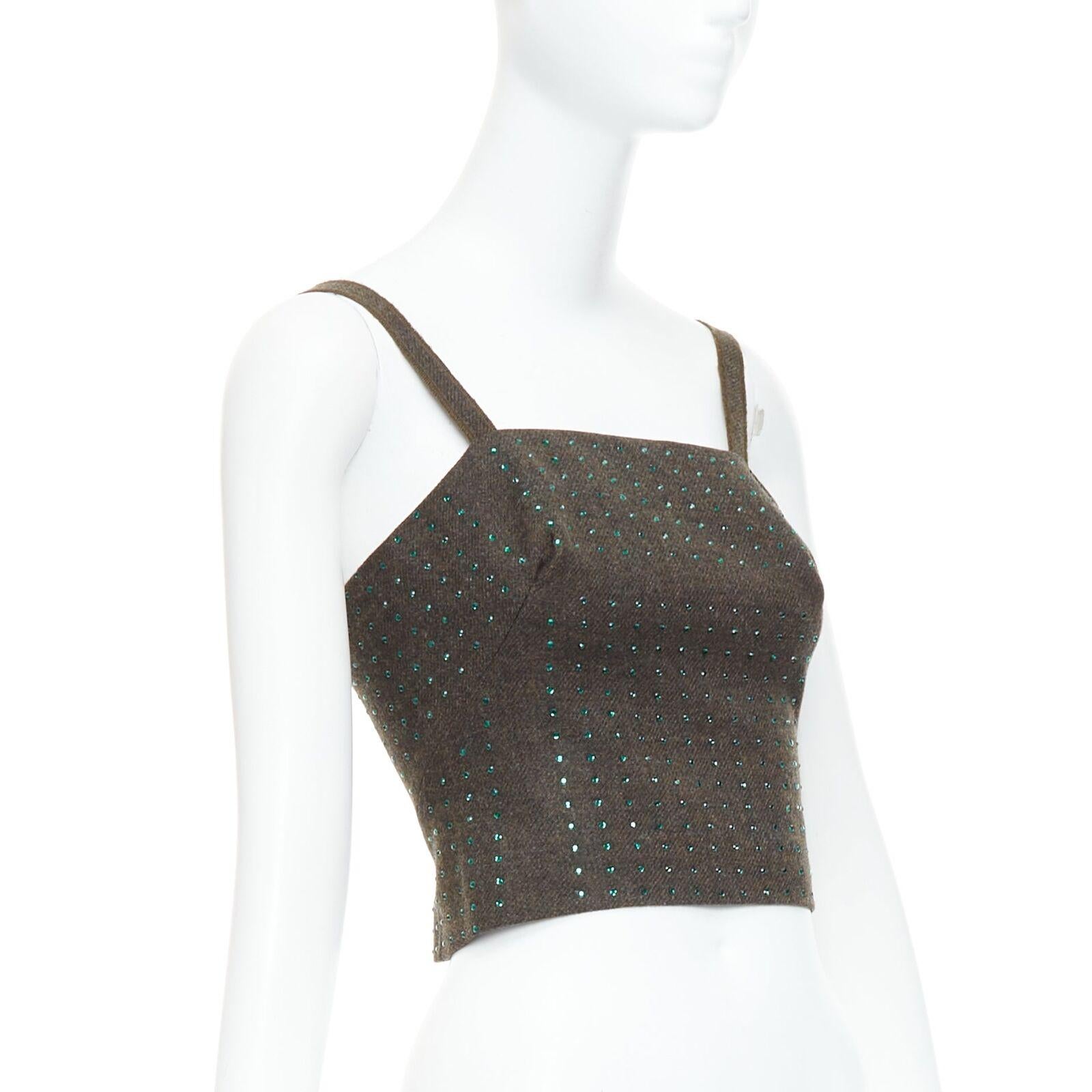 Noir MIU MIU Vintage 1998 Runway laine polaire vert cristal bustier top IT38 XS en vente