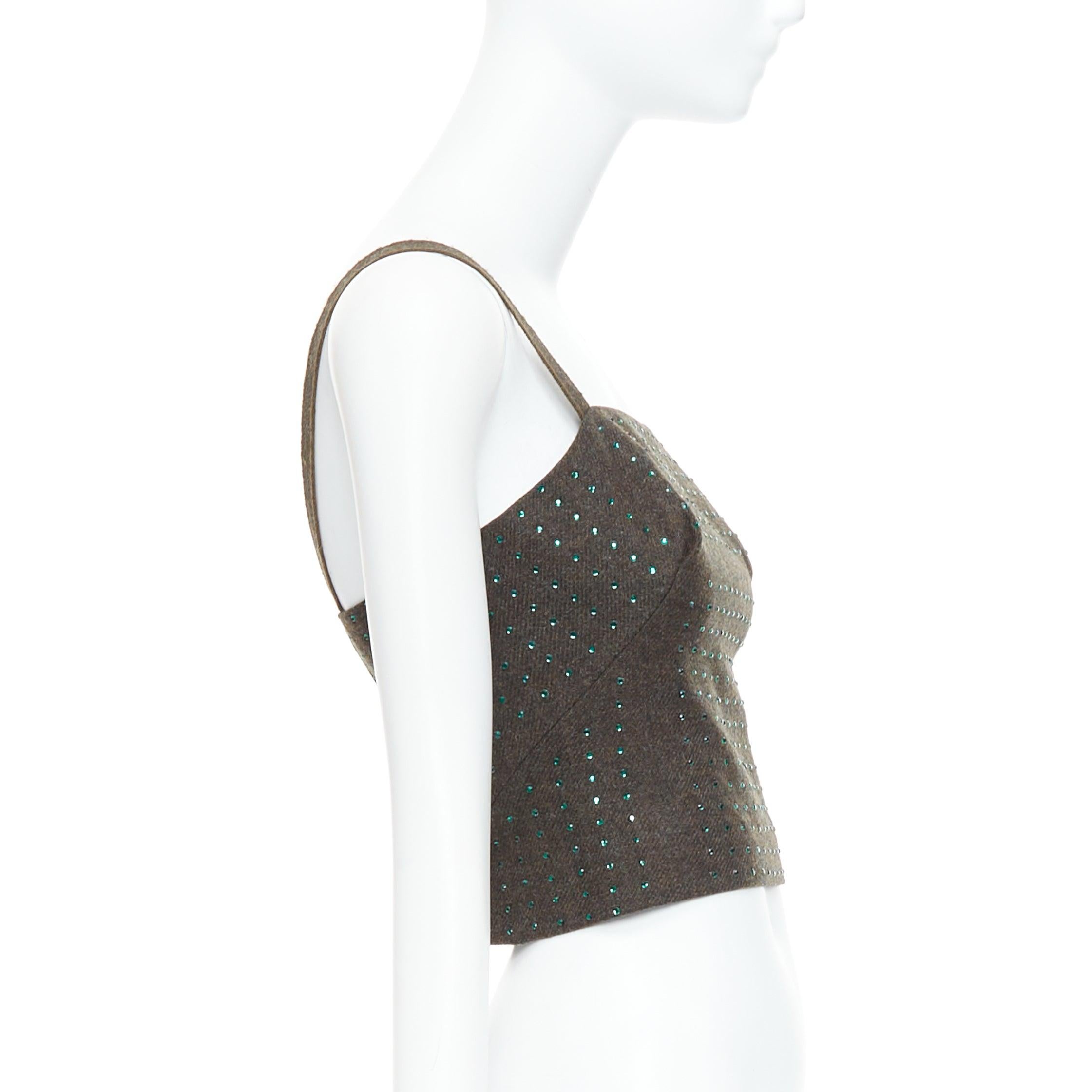 MIU MIU Vintage 1998 Runway Fleece Wolle grün Kristall Bustier Top IT38 XS im Zustand „Hervorragend“ im Angebot in Hong Kong, NT