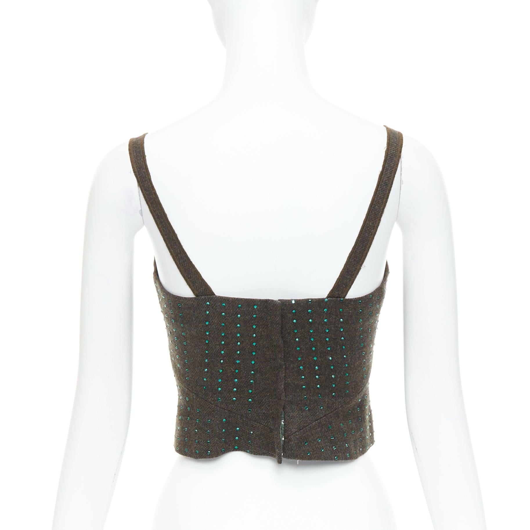 MIU MIU Vintage 1998 Runway Fleece Wolle grün Kristall Bustier Top IT38 XS Damen im Angebot