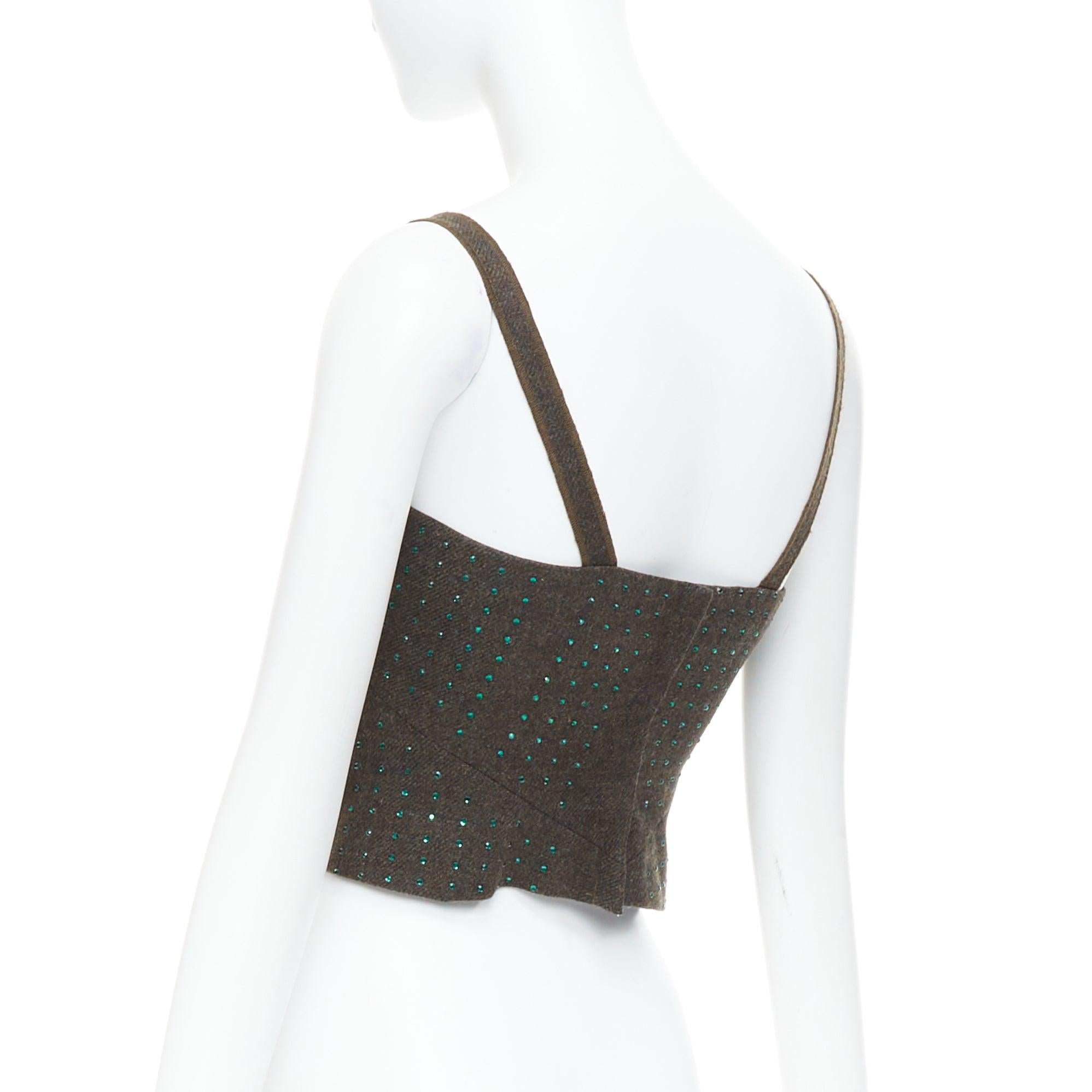 MIU MIU Vintage 1998 Runway Fleece Wolle grün Kristall Bustier Top IT38 XS im Angebot 1