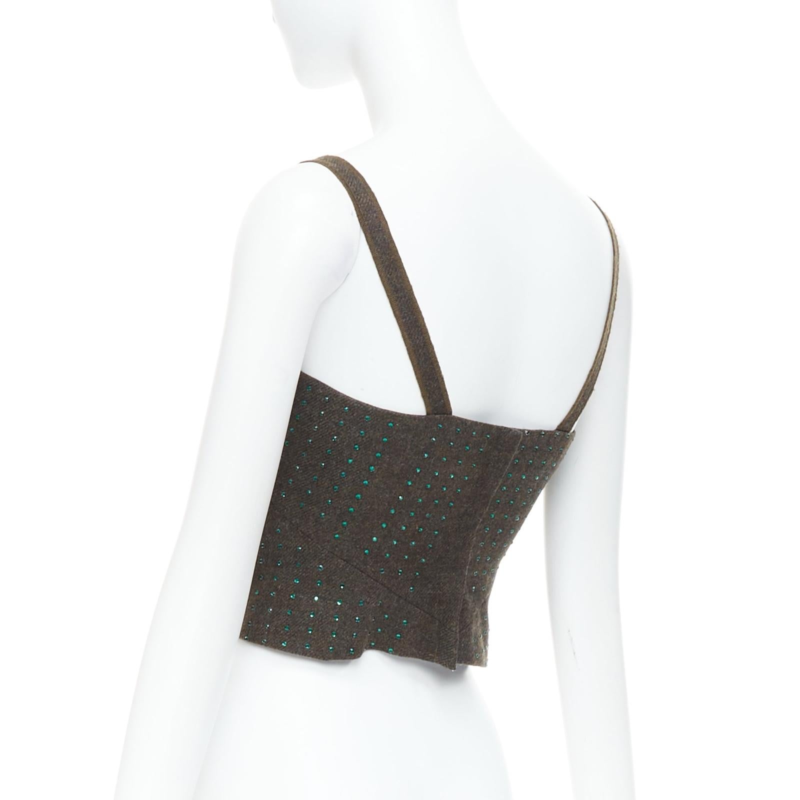 MIU MIU Vintage 1998 Runway laine polaire vert cristal bustier top IT38 XS en vente 1