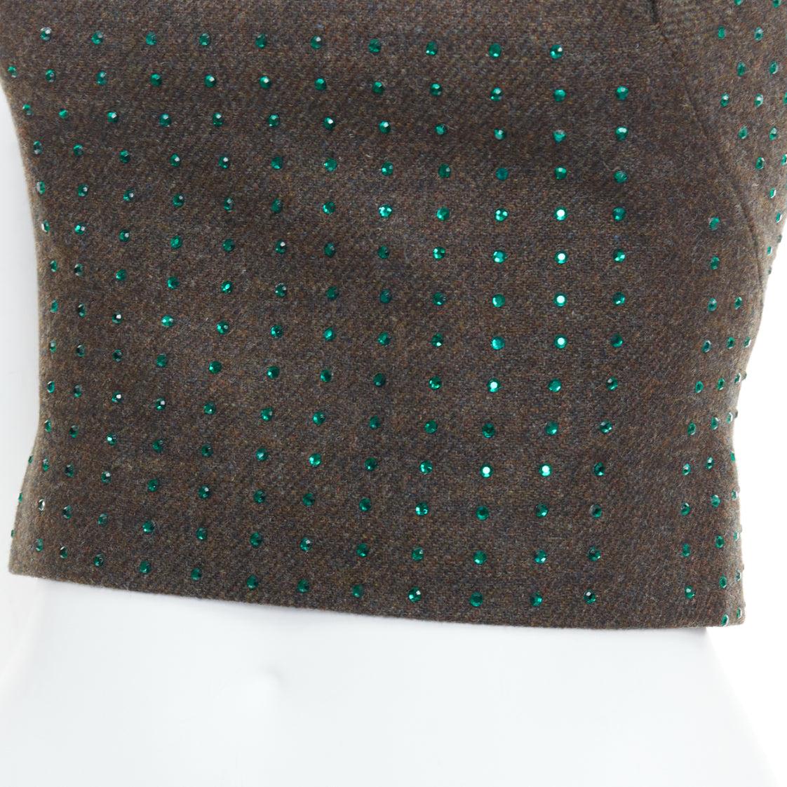 MIU MIU Vintage 1998 Runway Fleece Wolle grün Kristall Bustier Top IT38 XS im Angebot 2