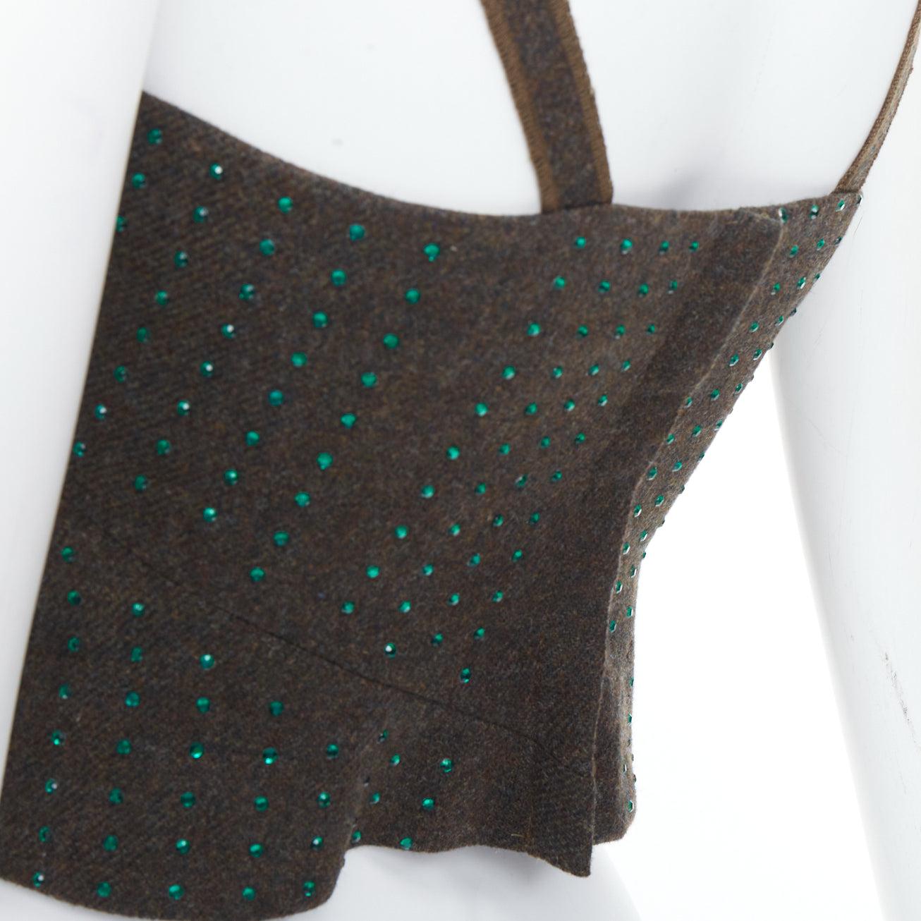 MIU MIU Vintage 1998 Runway Fleece Wolle grün Kristall Bustier Top IT38 XS im Angebot 3