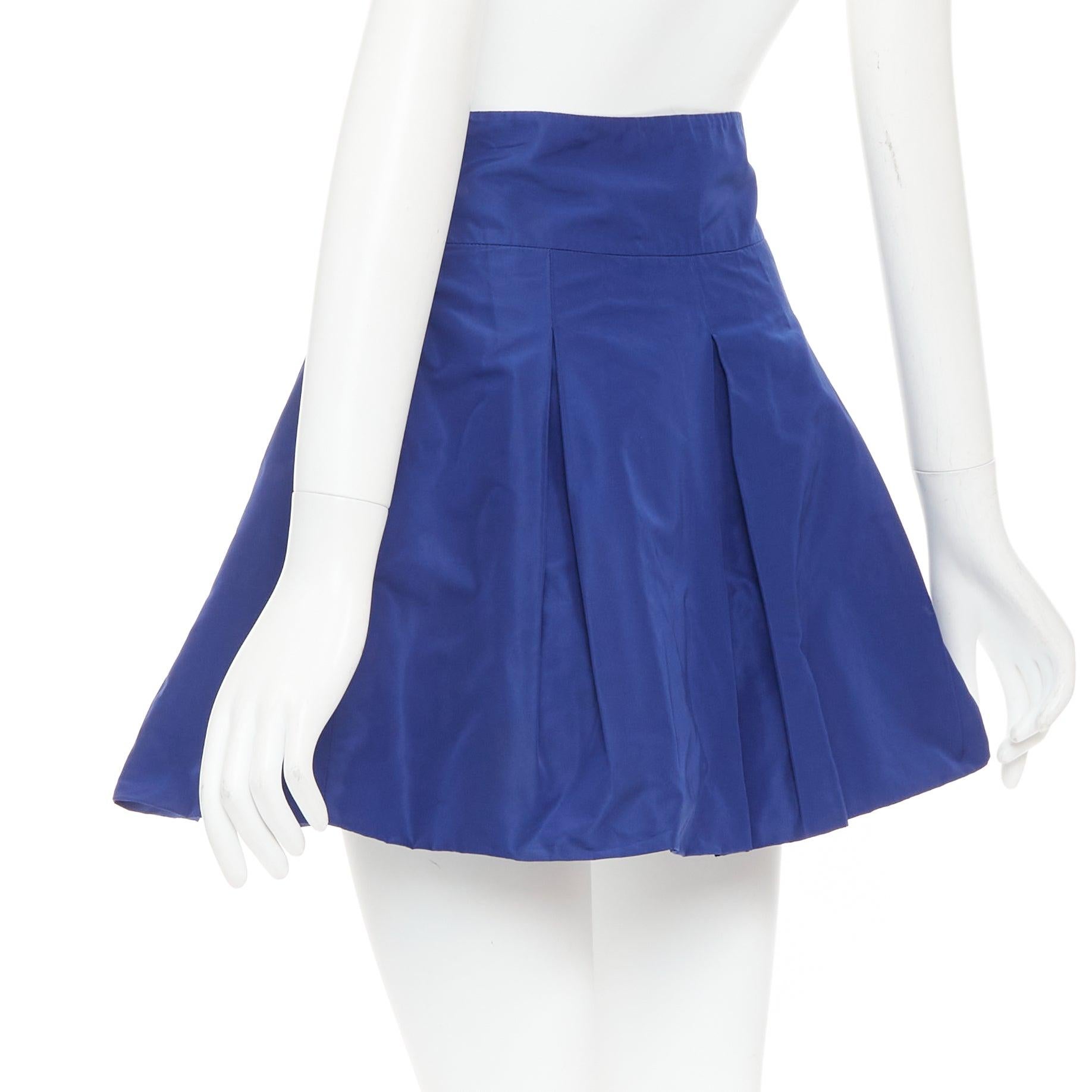 De las mujeres MIU MIU Vintage 2006 blue nylon box pleat A-line high waisted mini skirt IT38 XS en venta