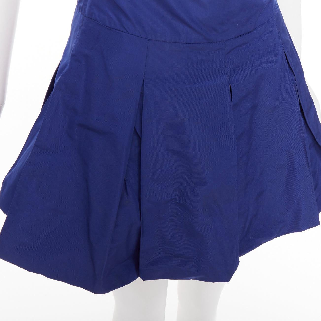 MIU MIU Vintage 2006 blue nylon box pleat A-line high waisted mini skirt IT38 XS en venta 1