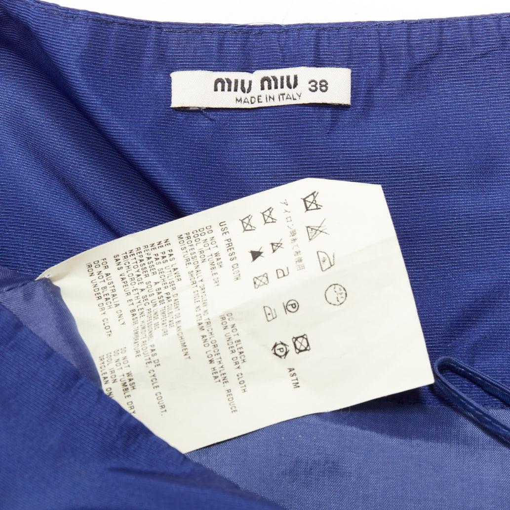 MIU MIU Vintage 2006 blue nylon box pleat A-line high waisted mini skirt IT38 XS en venta 3