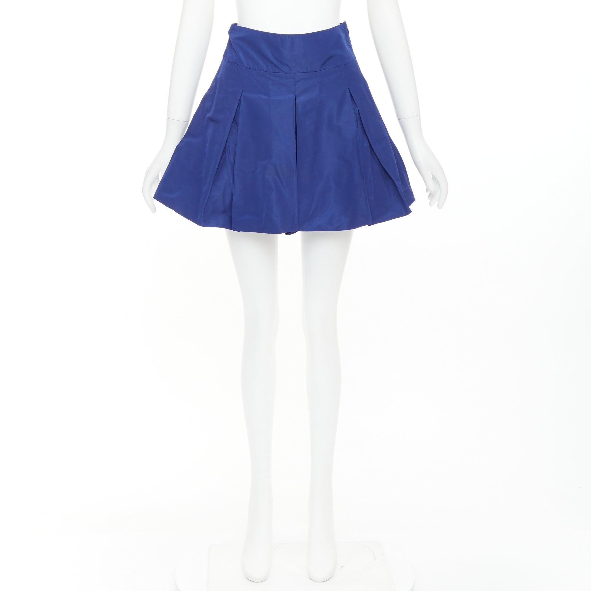 MIU MIU Vintage 2006 blue nylon box pleat A-line high waisted mini skirt IT38 XS en venta 4