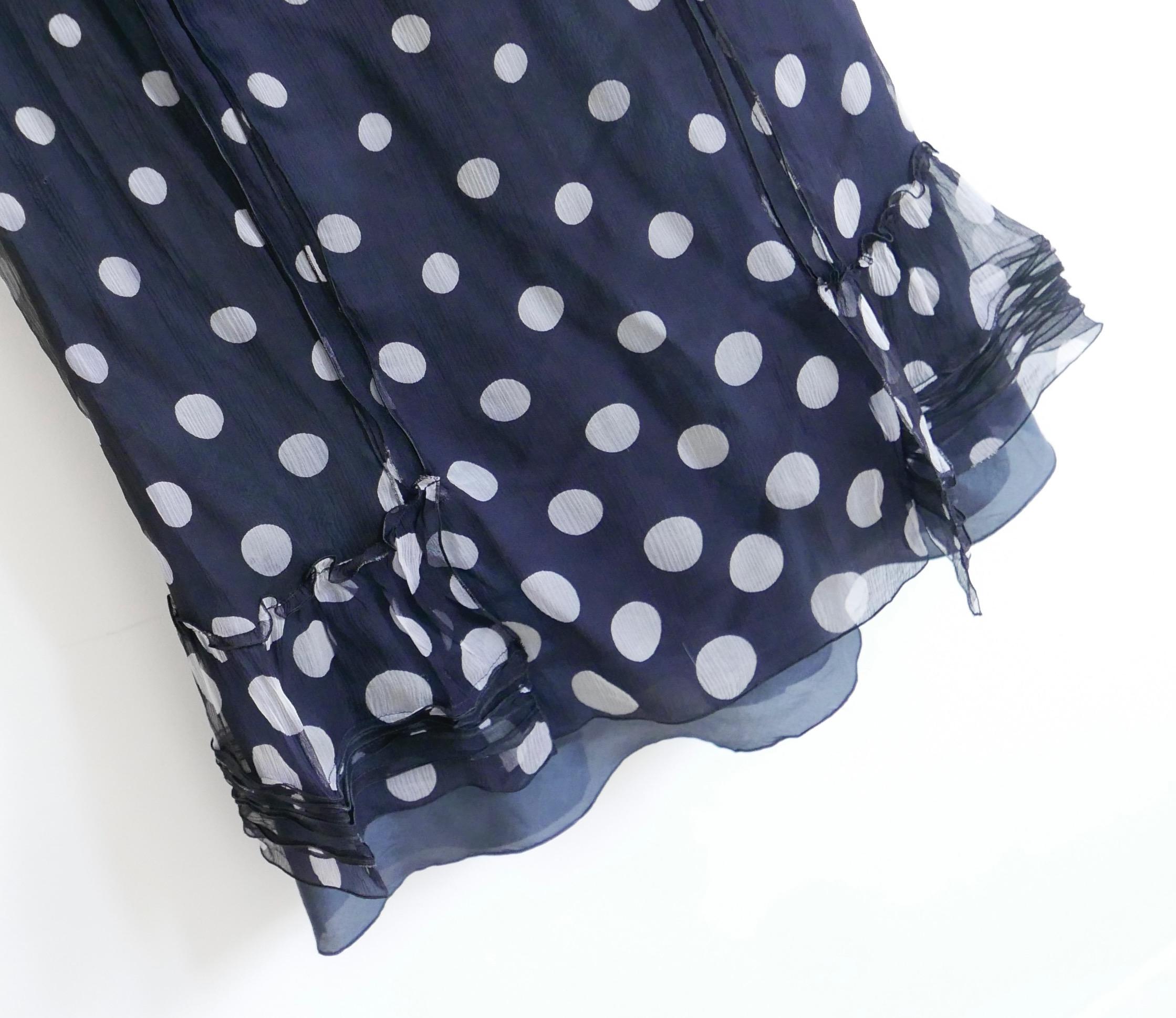 Miu Miu Vintage 90s Polka Dot Silk Tea Dress In Excellent Condition For Sale In London, GB