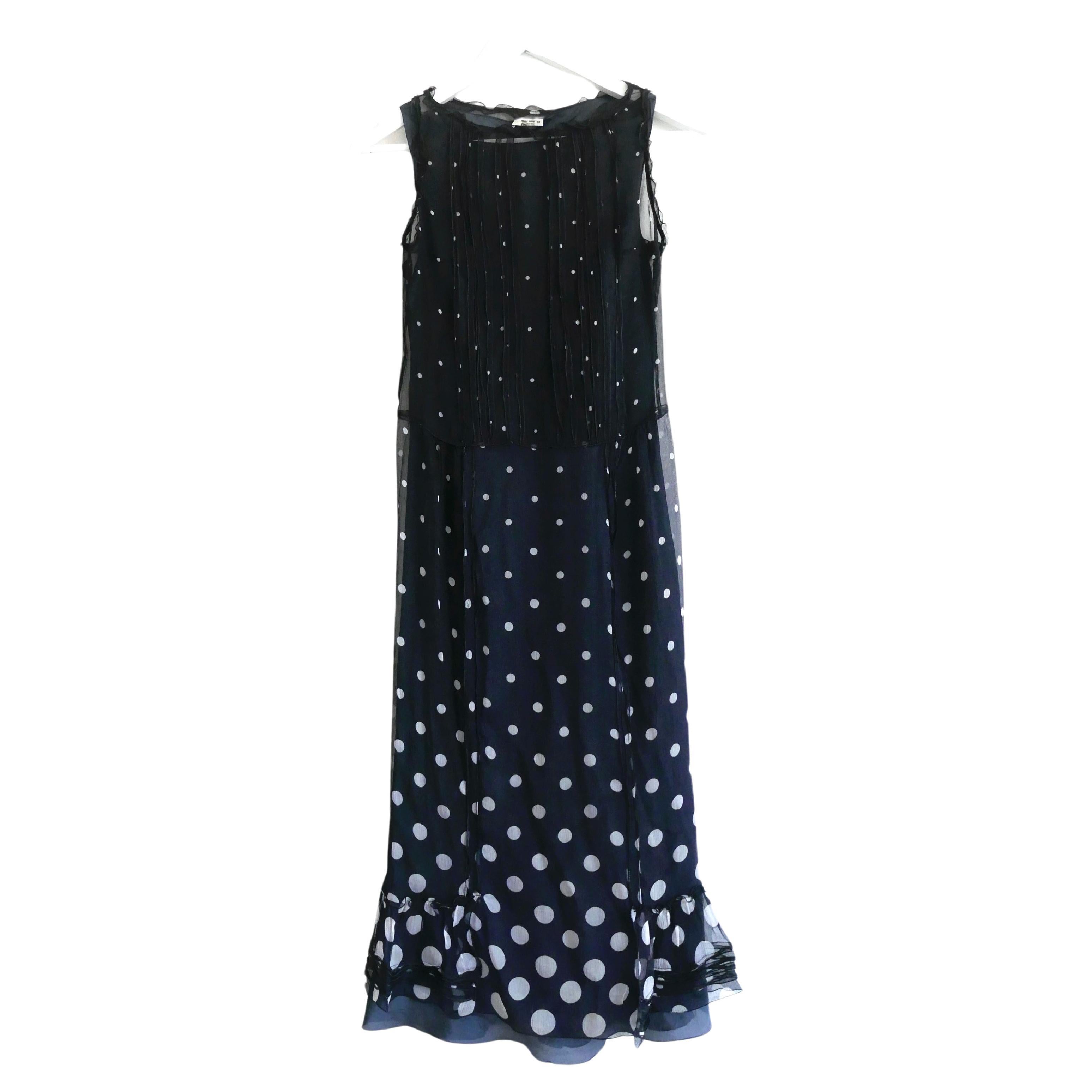 Miu Miu Vintage 90s Polka Dot Silk Tea Dress For Sale