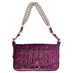Miu Miu Retro Bag Crocodile Embossed Purple Handbag With Silver Chain Strap