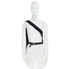 MIU MIU Vintage black cotton dual pocket zip crossbody buckle belted harness bag