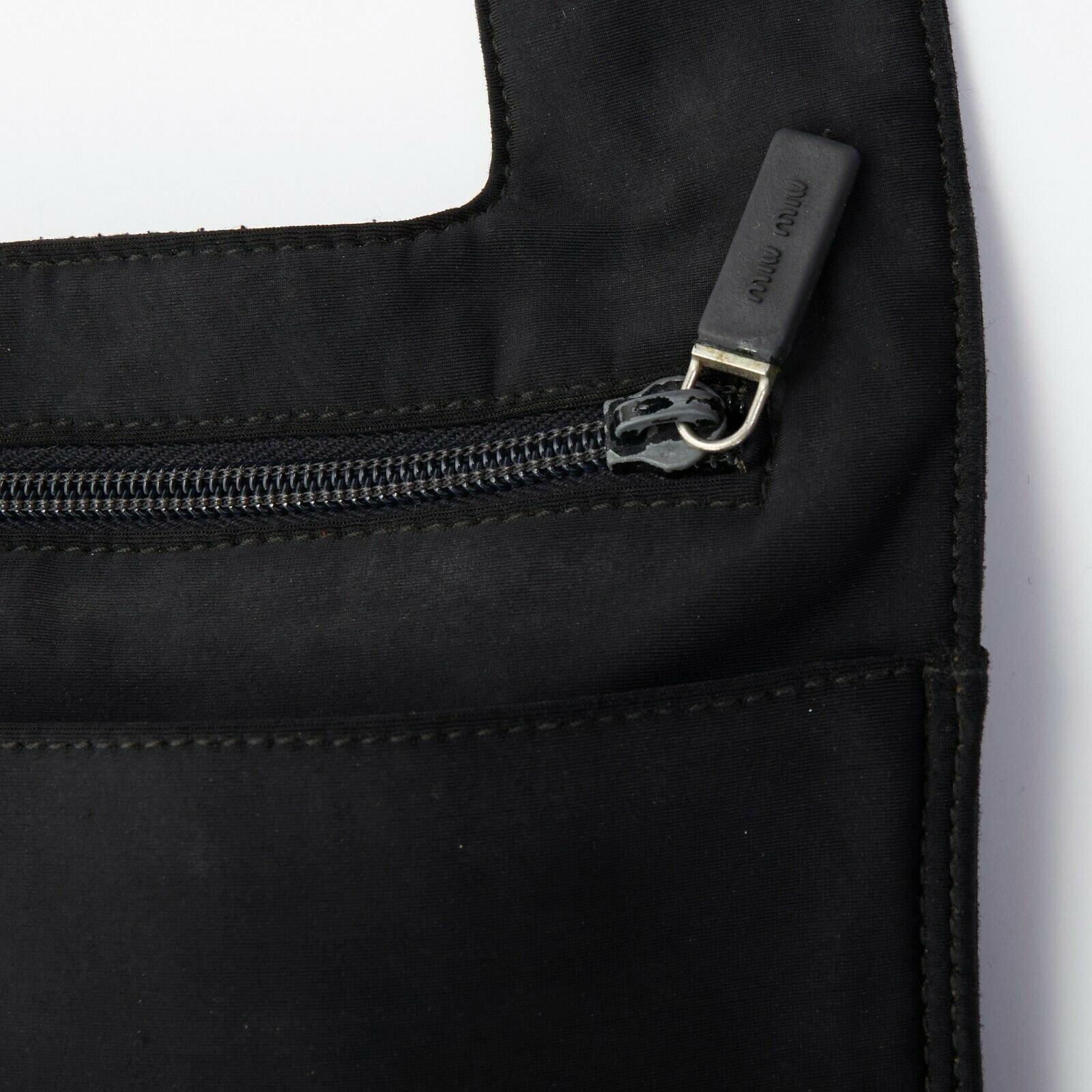 MIU MIU Vintage black cotton dual pocket zip crossbody buckle belted harness bag In Good Condition In Hong Kong, NT