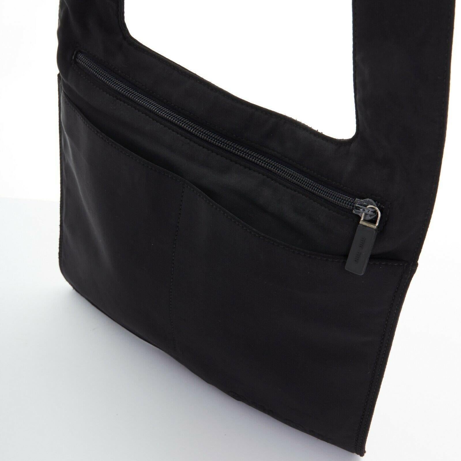 Women's MIU MIU Vintage black cotton dual pocket zip crossbody buckle belted harness bag