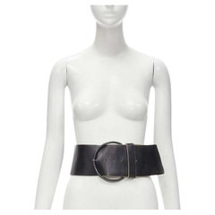 MIU MIU Vintage black cowhide leather logo ruthenium loop buckle oversized belt