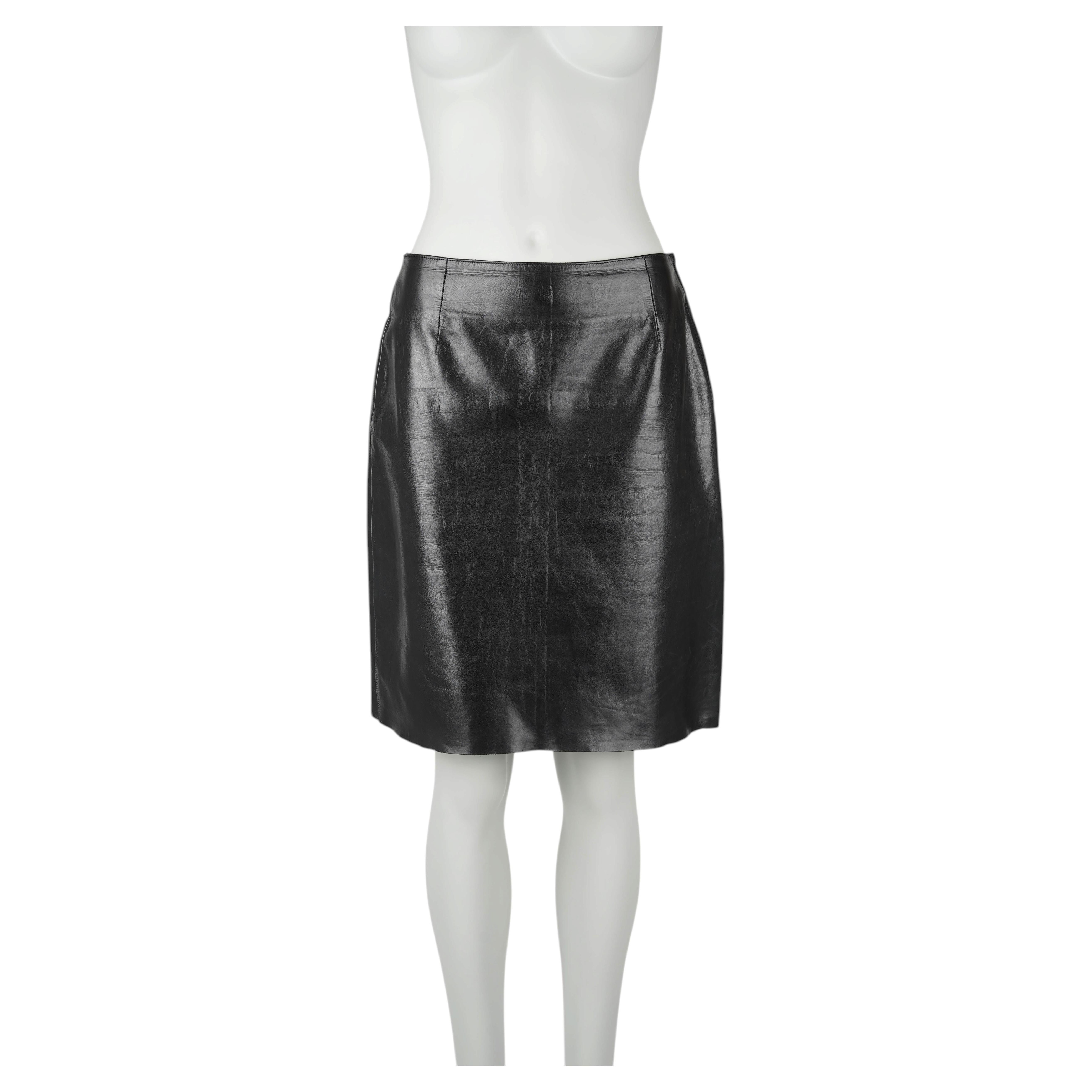 Miu Miu Vintage Black Leather Skirt IT 42 Spring/Summer 2000