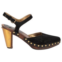 Miu Miu Vintage Noir Suede Studded Wooden Heels Size IT 37