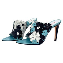 Miu Miu Vintage Blue Floral Cutout Heeled Mules Sandali 38,5
