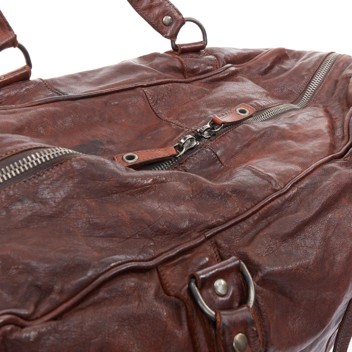 MIU MIU Vintage brown tumbled crinkled leather large travel bag For Sale 1
