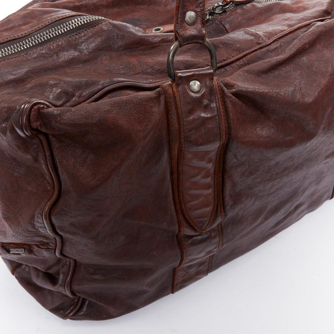 MIU MIU Vintage brown tumbled crinkled leather large travel bag For Sale 2