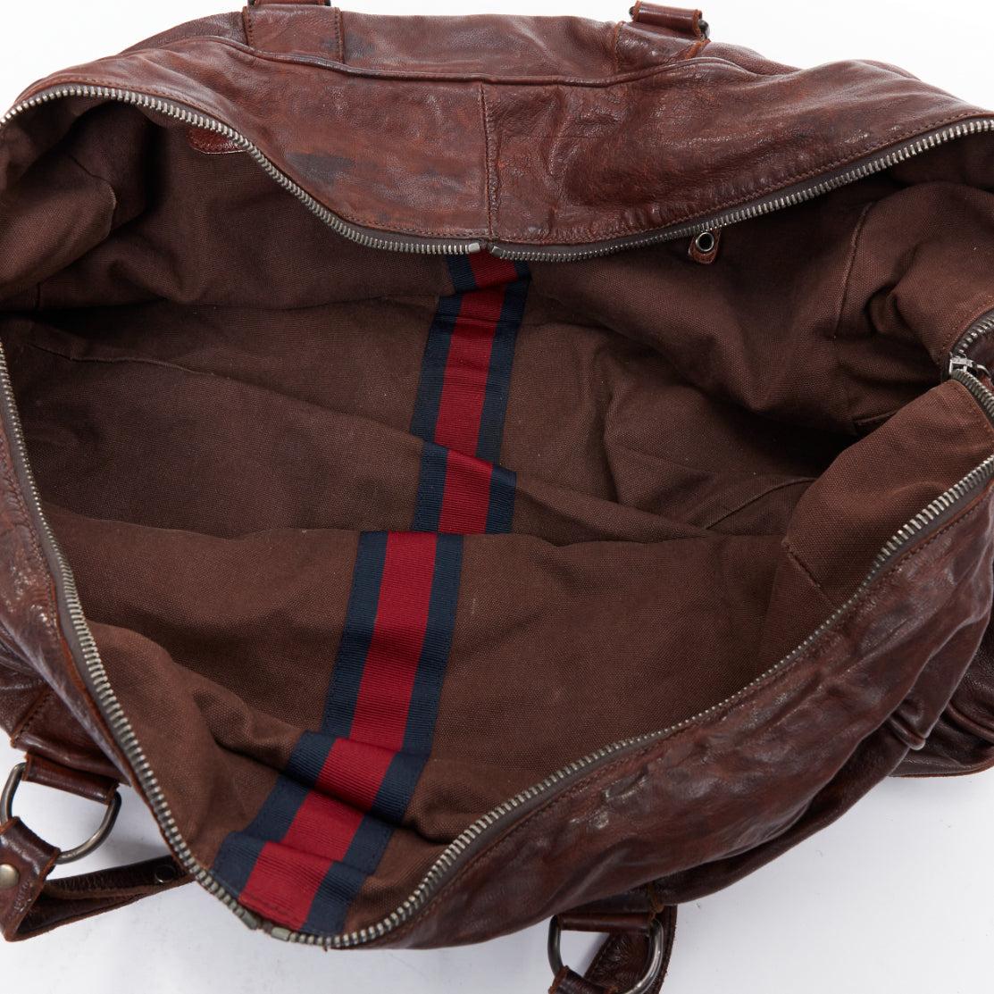 MIU MIU Vintage brown tumbled crinkled leather large travel bag For Sale 3