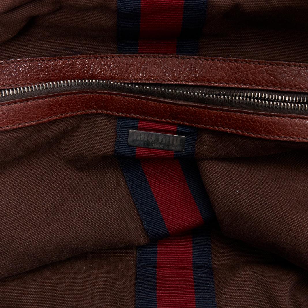 MIU MIU Vintage brown tumbled crinkled leather large travel bag For Sale 4