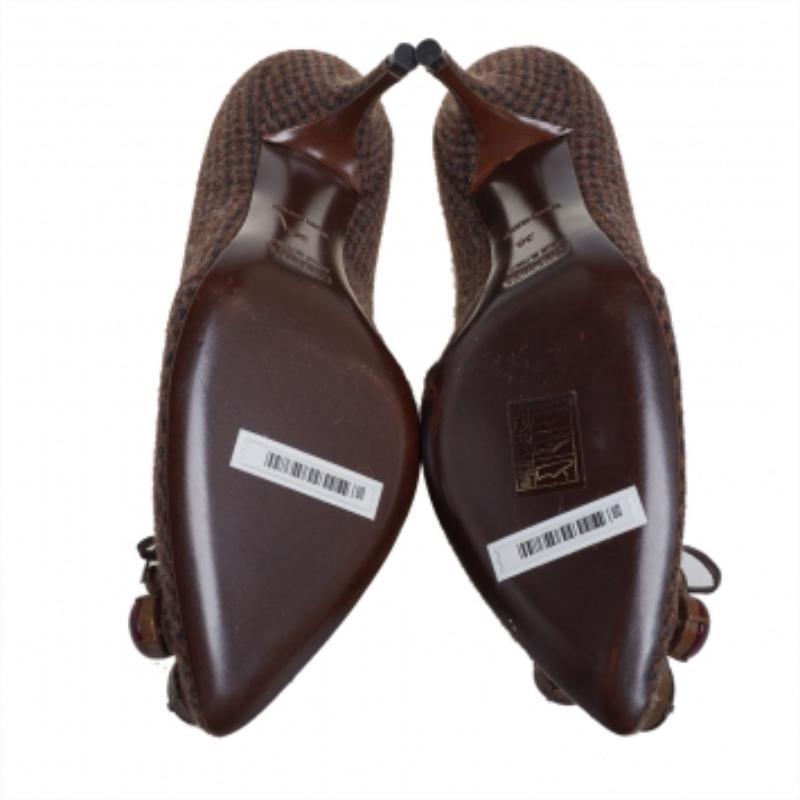 Miu Miu Vintage Braun Wolle Hahnentritt Emaille verschönert Arbeit Pumps Größe 36 im Angebot 2