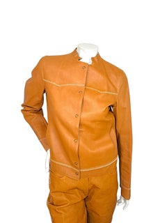 Miu Miu Vintage Cognac Leather Jacket and Pants Set Size IT 44