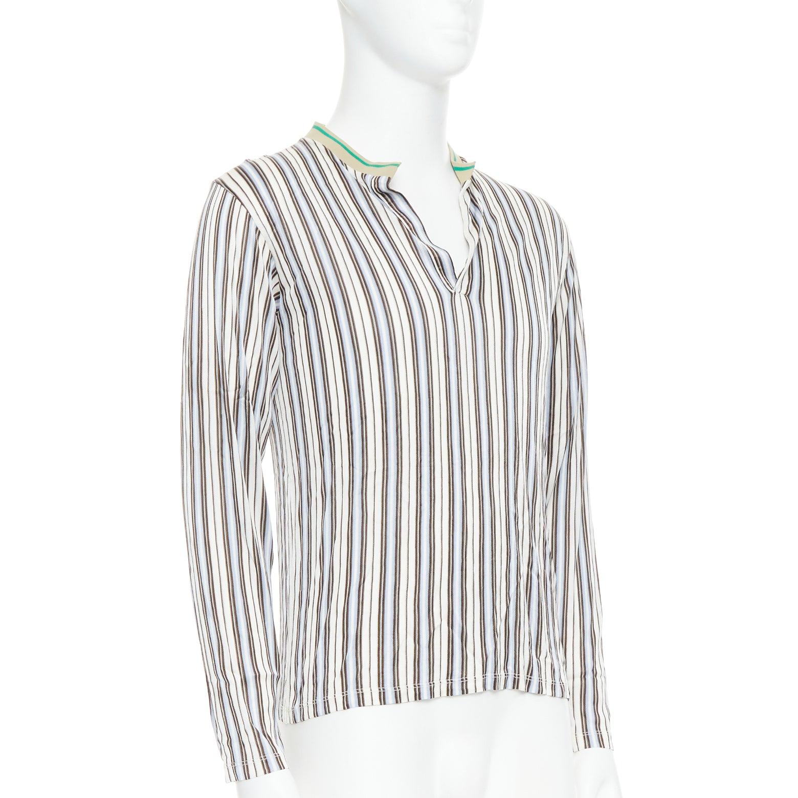 Gray MIU MIU Vintage cream stripes green beige rib long sleeve polo shirt M