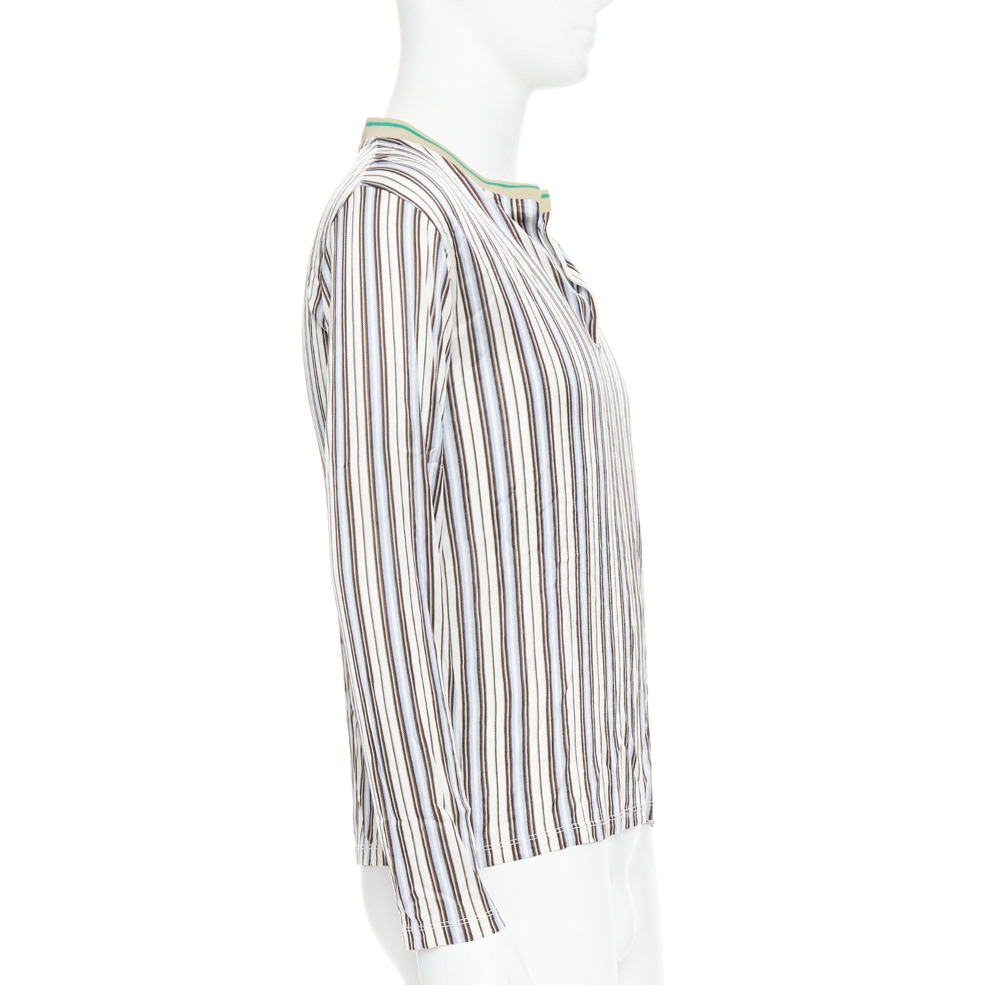 MIU MIU Vintage cream stripes green beige rib long sleeve polo shirt M In Good Condition In Hong Kong, NT