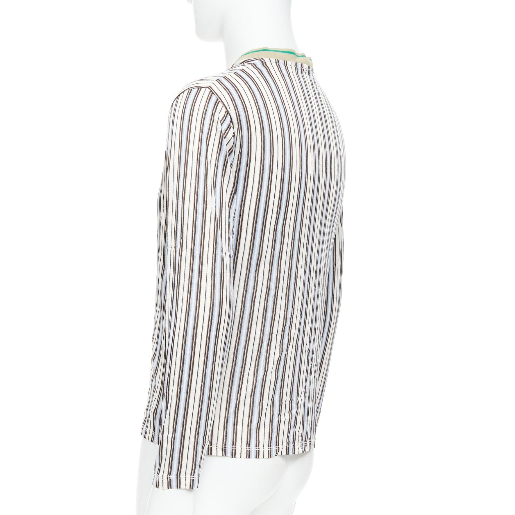 MIU MIU Vintage cream stripes green beige rib long sleeve polo shirt M 1