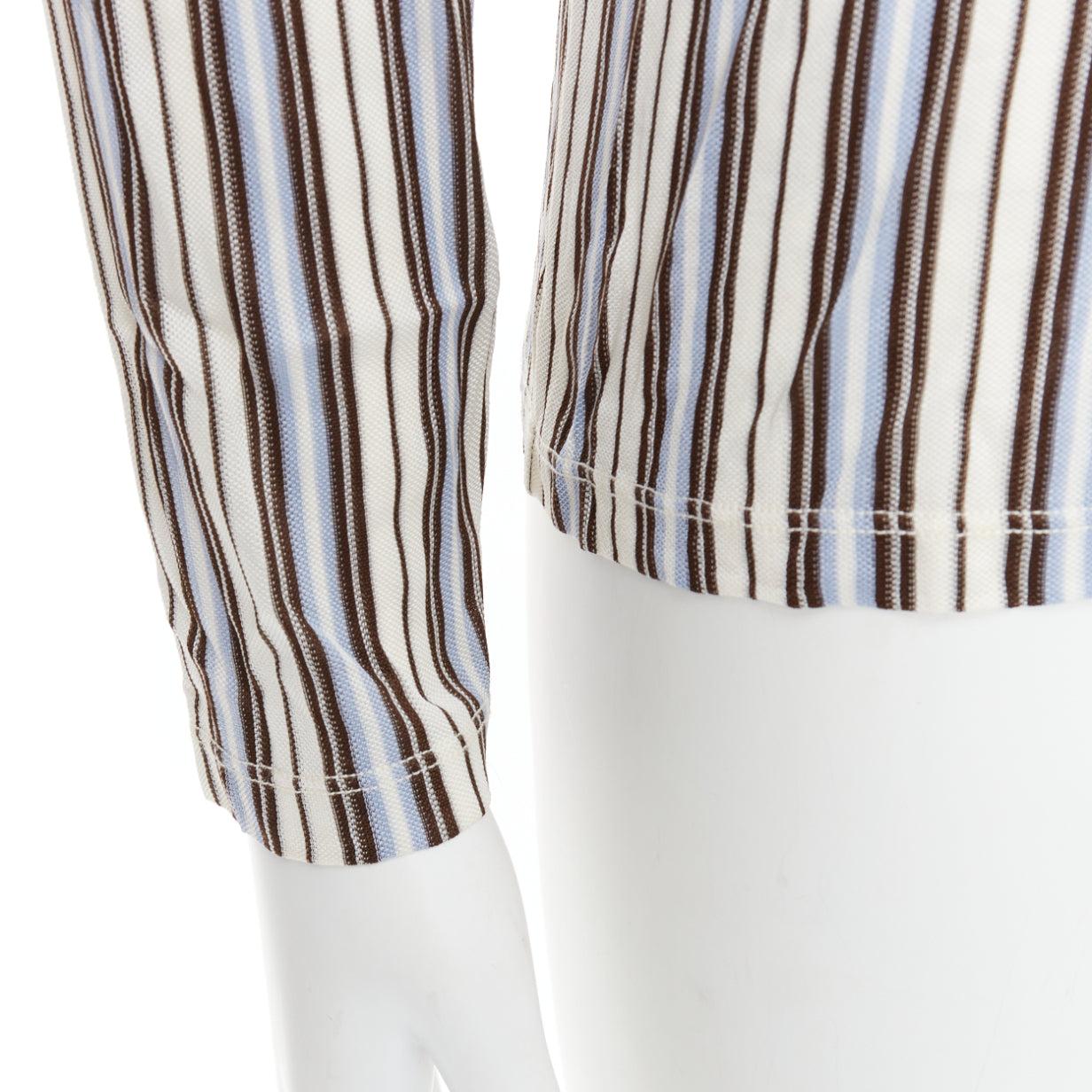 MIU MIU Vintage cream stripes green beige rib long sleeve polo shirt M 2