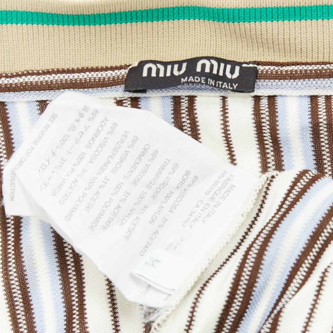 MIU MIU Vintage cream stripes green beige rib long sleeve polo shirt M 3