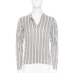 MIU MIU Vintage cream stripes green beige rib long sleeve polo shirt M