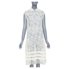 MIU MIU Vintage cream white floral lace polka dot mesh sheer midi dress IT40 S