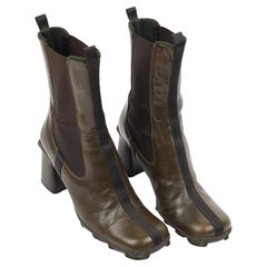 Miu Miu Vintage FW 1999 Olive Leather Bubble Sole Ankle Boots EU39