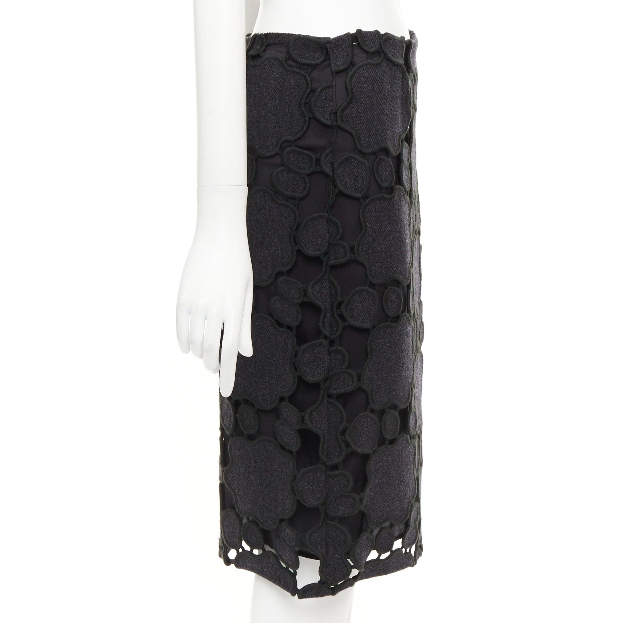 MIU MIU Vintage grey wool cloud cut out embroidery anglais skirt IT38 XS In Excellent Condition For Sale In Hong Kong, NT