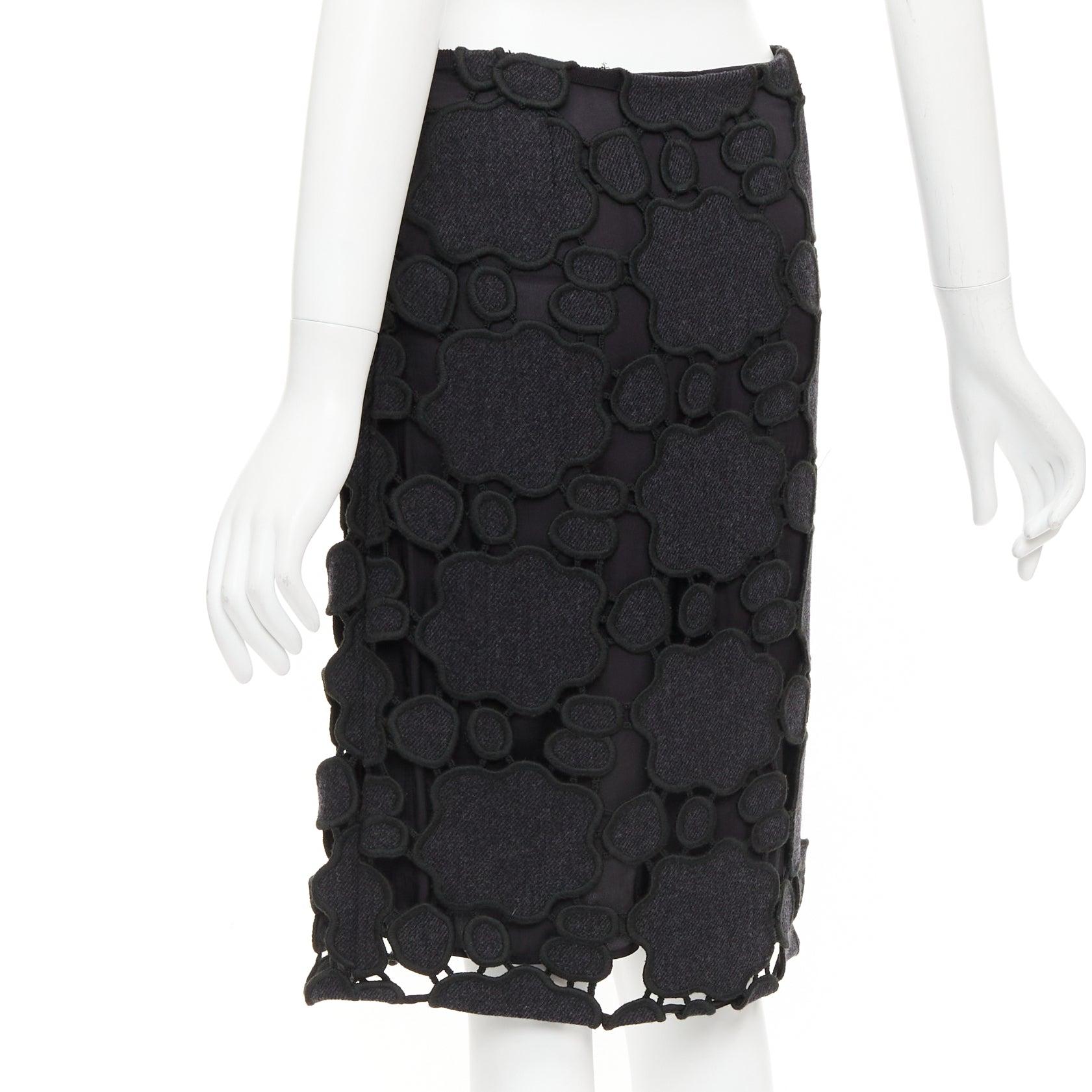 MIU MIU Vintage grey wool cloud cut out embroidery anglais skirt IT38 XS For Sale 1