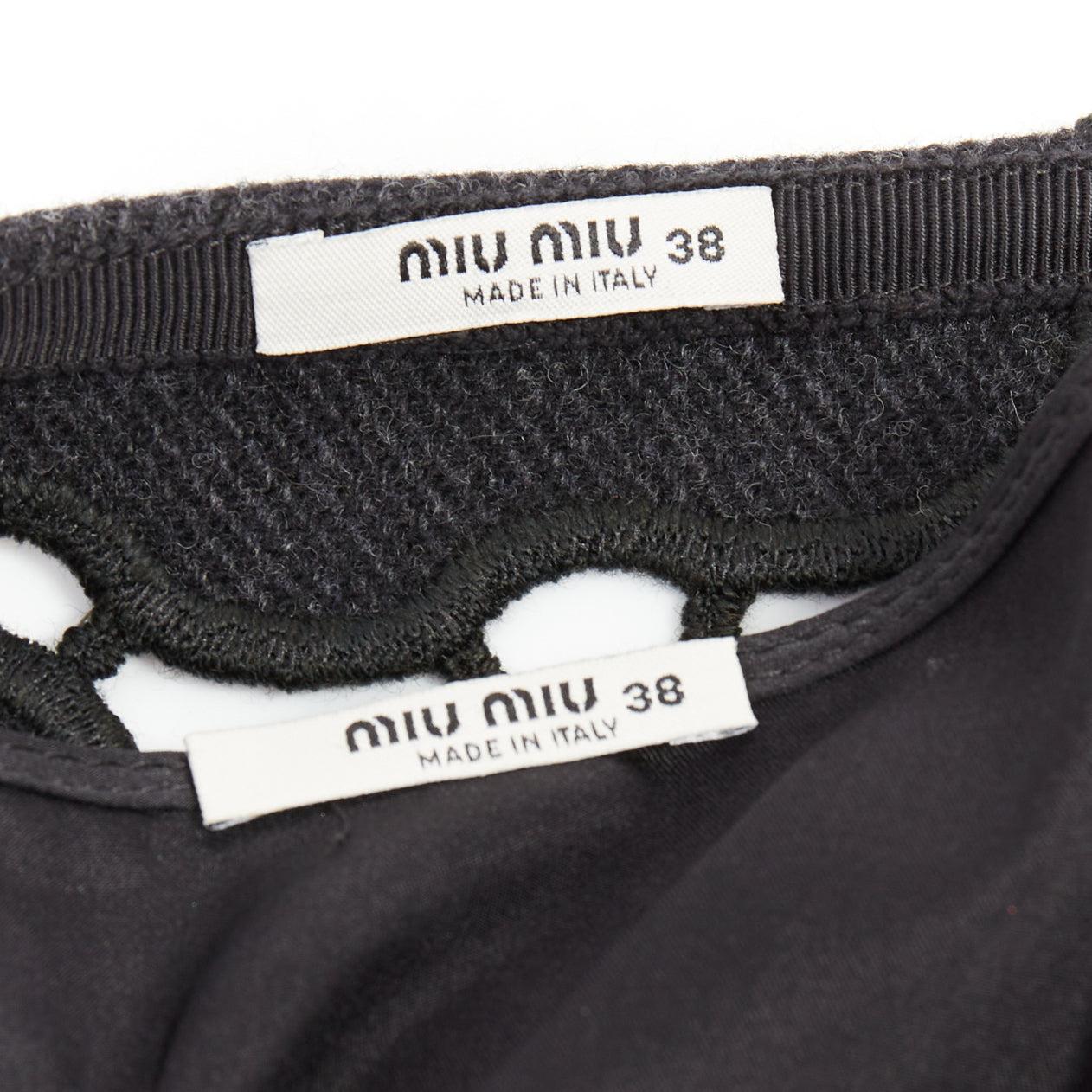 MIU MIU Vintage grey wool cloud cut out embroidery anglais skirt IT38 XS For Sale 3