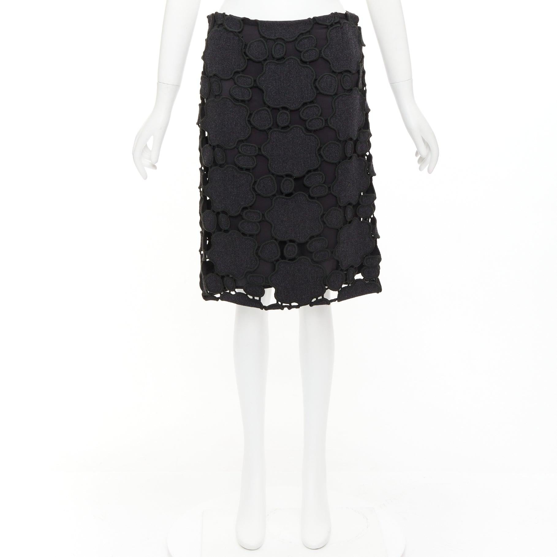 MIU MIU Vintage grey wool cloud cut out embroidery anglais skirt IT38 XS For Sale 4